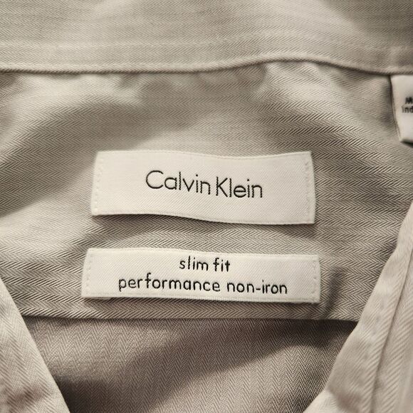 Calvin Klein Mens Slim Fit Performance Non Iron Gray Dress Shirt Size 17 36/37 - Picture 3 of 9